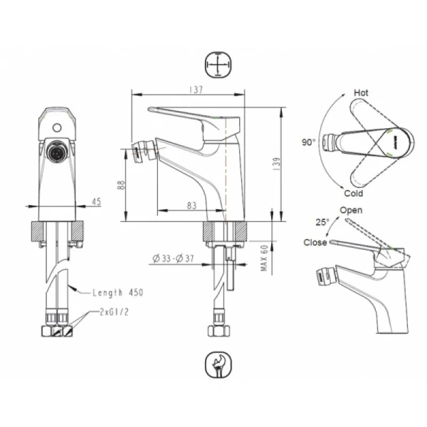 Смеситель для биде Bravat Eco F3111147C (детальная фотография), для биде