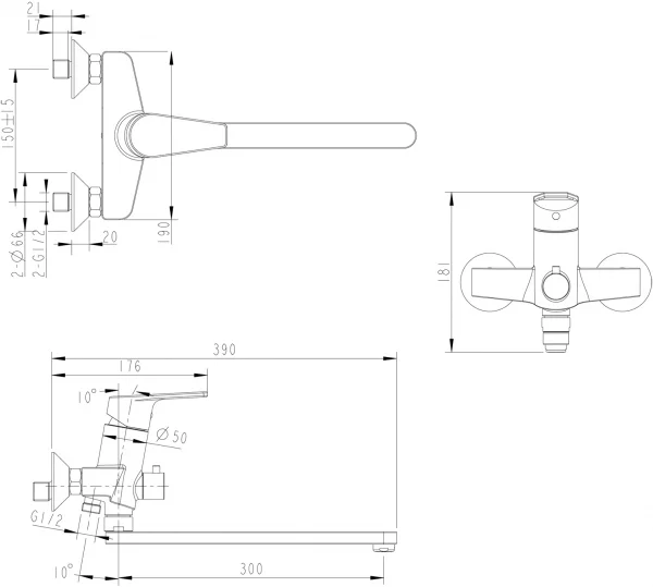 Смеситель для ванны Bravat Line F65299C-LB-RUS (детальная фотография), современные, hi-tech