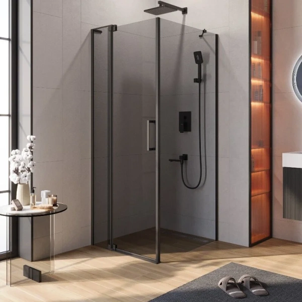 Душевой уголок Cezares Slider 90х90 см стекло серое профиль черный SLIDER-AH-1-90-80/90-GRIGIO-NERO (детальная фотография)