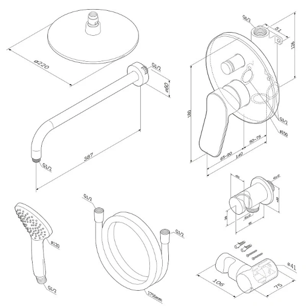 Душевой комплект Am.Pm X-Joy черный матовый FB85A1RH02 (детальная фотография), душевые комплекты, наборы