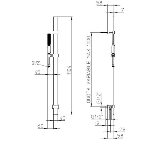 Душевой гарнитур Bossini Apice черный матовый D48088.073 (детальная фотография), душевые гарнитуры