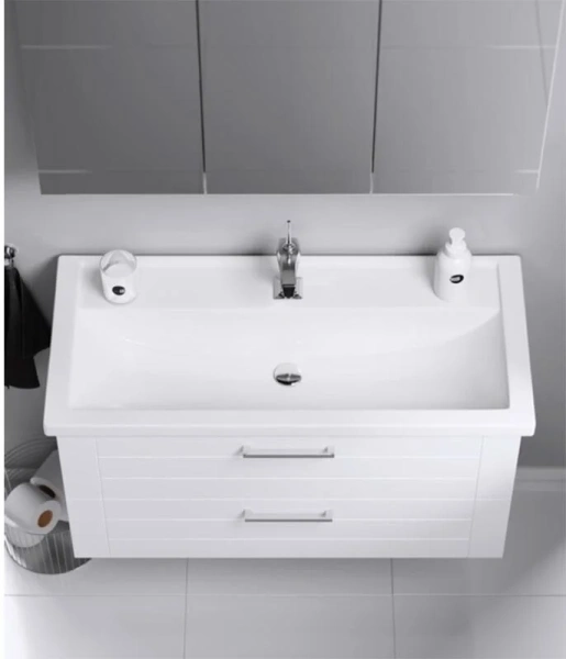 Тумба с раковиной подвесная Aqwella Манчестер MAN01102 100 см с двумя ящиками (детальная фотография), подвесная, пристенная