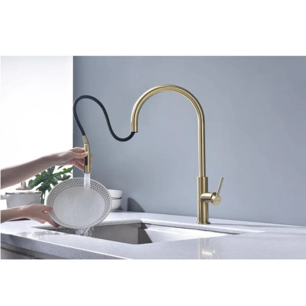 Смеситель для кухни Paulmark Senso светлое брашированное золото Se215180-SBG (детальная фотография), с 1 монтажным отверстием