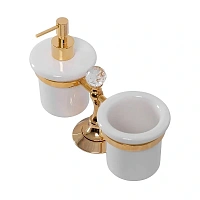 Стакан для ванной и дозатор для мыла Cezares Olimp золото 24 карат, фурнитура Swarovski