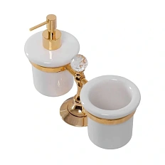 Стакан для ванной и дозатор для мыла Cezares Olimp золото 24 карат, фурнитура Swarovski