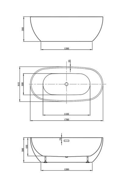 Ванна акриловая Vincea 170x81.5 см белая VBT-408-1700 (детальная фотография), современныe, hi-tech