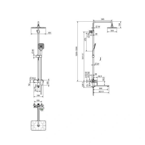 Душевая стойка Акватек Ника хром AQ2840CR (детальная фотография), современные, hi-tech