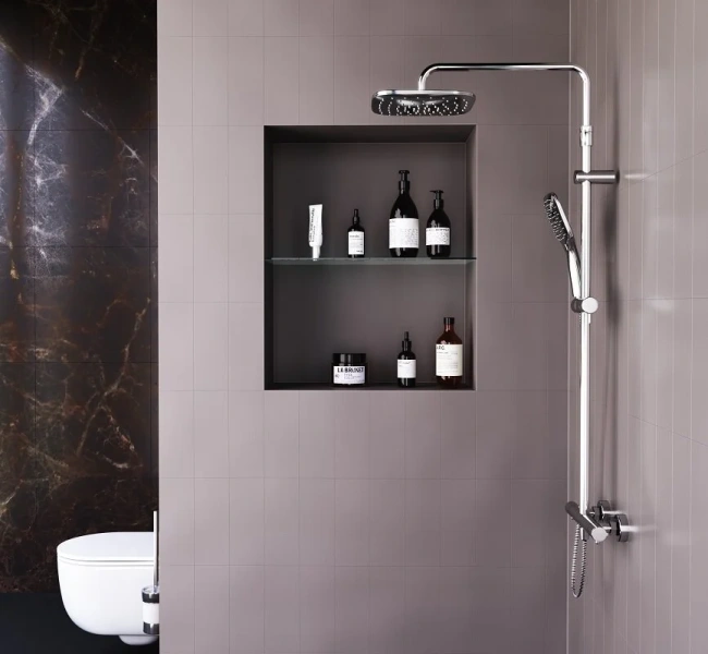 Душевая стойка Damixa Option с термостатом, квадратная DX218092000 (детальная фотография), с тропическим душем