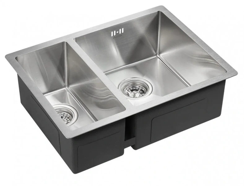 Мойка для кухни Paulmark Zusat 59 см нержавеющая сталь, левосторонняя PM225944-BSL (детальная фотография), без крыла