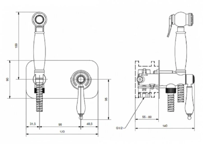Гигиенический душ со смесителем Cezares Aphrodite бронза APHRODITE-DIF-02-Bi (детальная фотография), для туалета