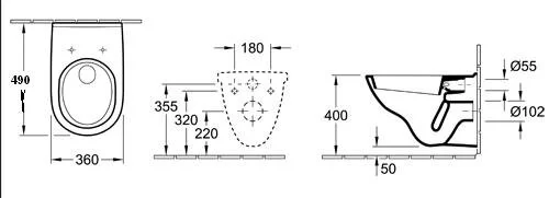 Унитаз подвесной Villeroy & Boch O.novo с сиденьем микролифт без грязеотталкивающего покрытия 5688H101 (детальная фотография), подвесные, встраиваемые