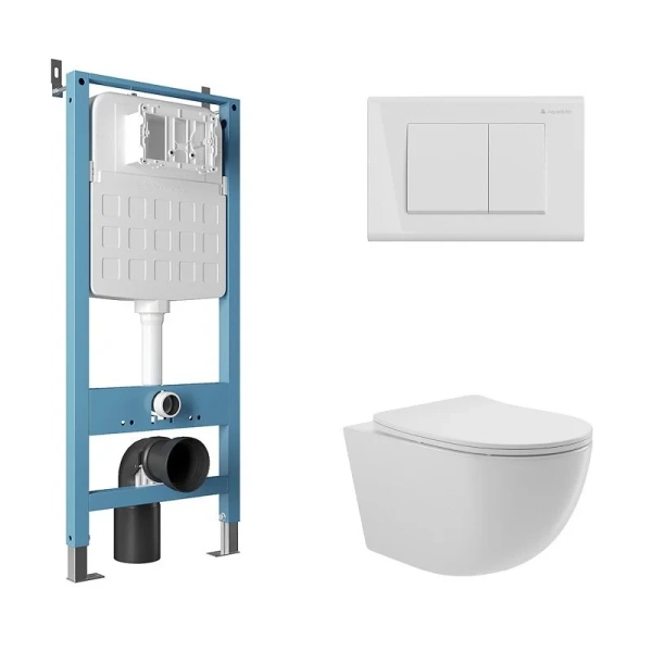 Унитаз с инсталляцией Aqueduto Ovo клавиша белая глянцевая AQDS106 (детальная фотография)