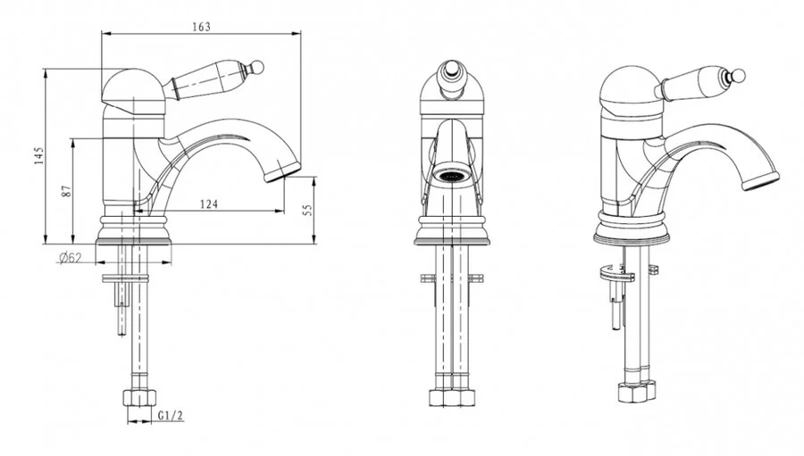 Смеситель для раковины Boheme Tradizionale Nero хром ручка Swarovski черная 241 (детальная фотография), для раковины