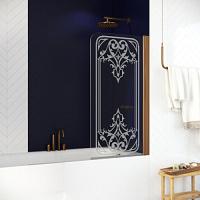 Душевая шторка на ванную профиль бронза рисунок матовый стекло прозрачное Vegas-glass