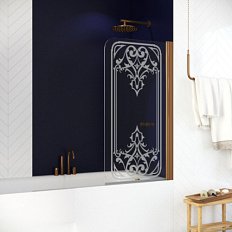 Душевая шторка на ванную профиль бронза рисунок матовый стекло прозрачное Vegas-glass