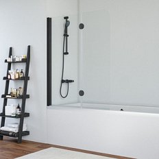 Душевая шторка на ванную профиль черный матовый стекло сатин Vegas-glass