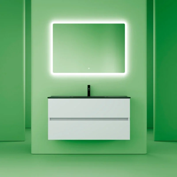 Тумба под раковину подвесная Sancos Urban 100 см белый глянец UR100W (детальная фотография), окрашенные