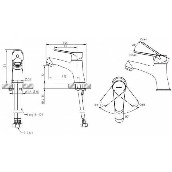 Смеситель для раковины Bravat Emeralda хром F1135147CP-RUS (детальная фотография), для раковины