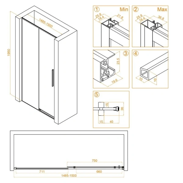 Душевая дверь в нишу RGW Stilvoll SV-12 150 см профиль хром 32321215-11 (детальная фотография), современные, hi-tech