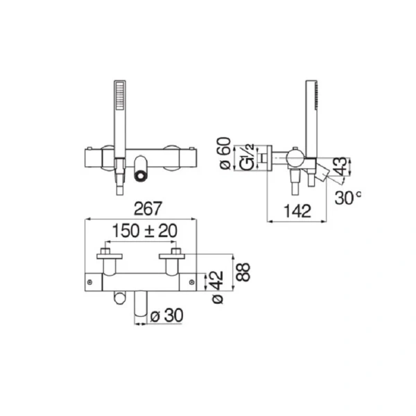 Смеситель для ванны Nobili Velis VE125010/2 с душевой лейкой (детальная фотография), для ванны