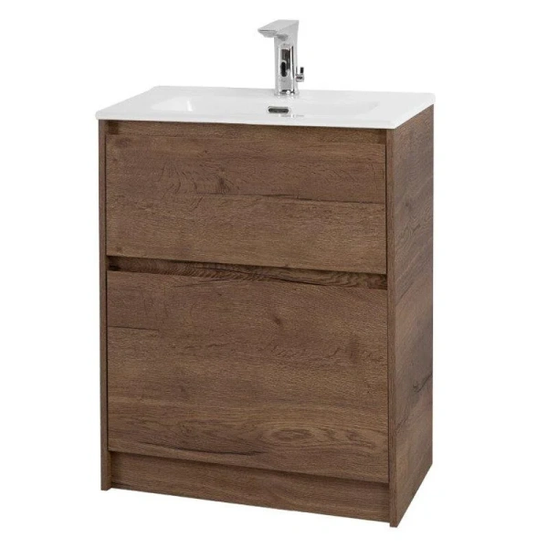 Тумба под раковину напольная BelBagno Kraft 50 см с 2-мя выкатными ящиками, Rovere Tabacco KRAFT39-500/390-2C-PIA-RT (детальная фотография), современная, hi-tech
