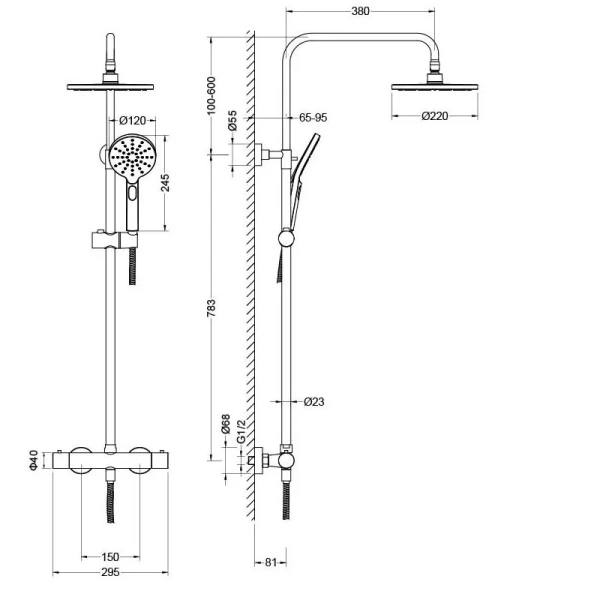 Душевая стойка Акватек Европа хром AQ2343CR (детальная фотография), современные, hi-tech