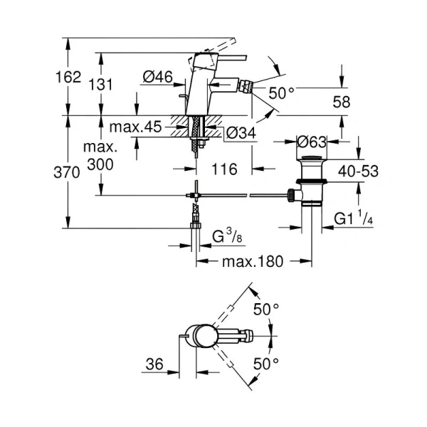 Смеситель для биде Grohe Concetto 32208001 (детальная фотография), для биде