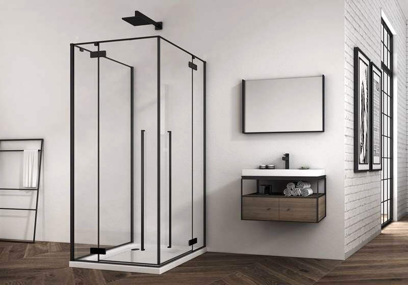 Душевой уголок Abber Eins 90x90 см профиль черный AG06099B (детальная фотография), квадратные