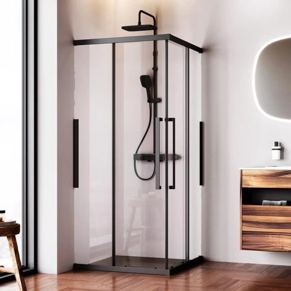 Душевой уголок Am.Pm Func 90x90 см профиль черный, стекло прозрачное W84G-403-9090-BТ (детальная фотография), черные