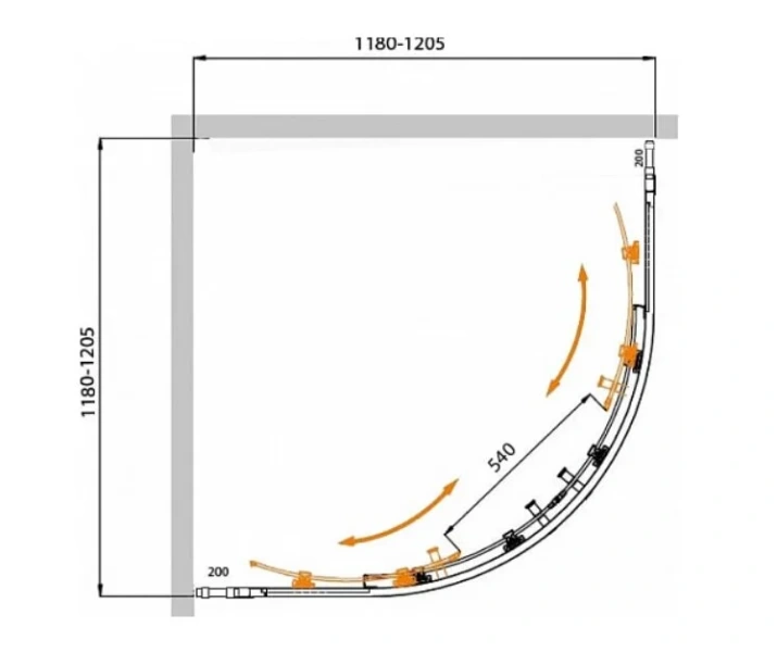 Душевой уголок Cezares Molveno 120х120 см рифленое стекло MOLVENO-R-22-100+20-P-Cr (детальная фотография), полукруглые, четверть круга