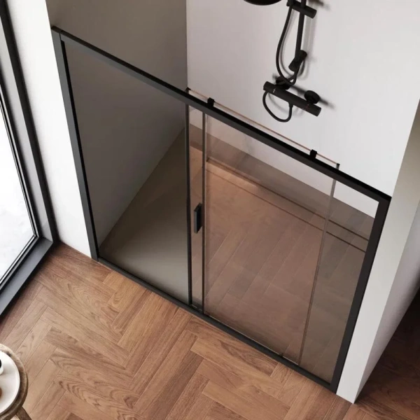 Душевая дверь в нишу AM.PM Gem Solo 140 см профиль черный стекло прозрачное W90G-140-1-195BT (детальная фотография), прозрачные