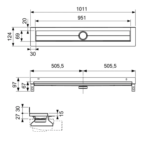 Дренажный канал Tece TECEdrainline 95 см для пристенного монтажа 601001 (детальная фотография), хром