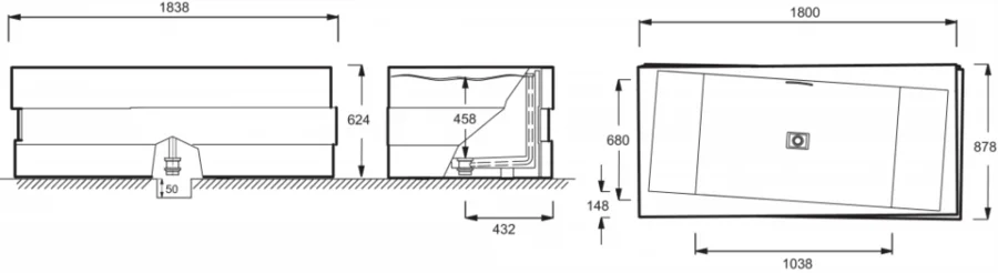 Ванна из литьевого мрамора Jacob Delafon Askew 1801K-00 185 x 90 см (детальная фотография), искусственный камень