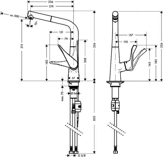 Смеситель для кухни Hansgrohe Metris хром 14821000 (детальная фотография), для кухни