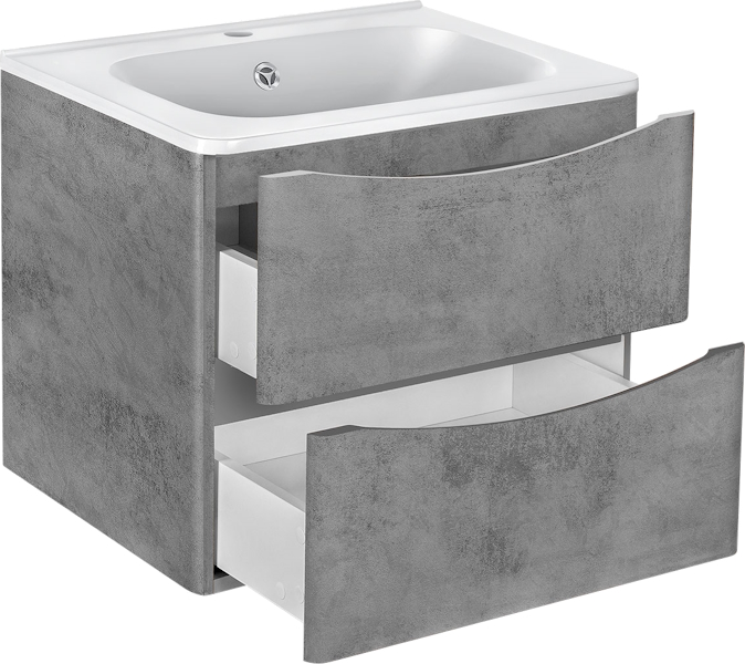 Тумба с раковиной подвесная Vincea Paola VMC-2P600 59,4 см с двумя выдвижными ящиками (детальная фотография), комплект (набор)