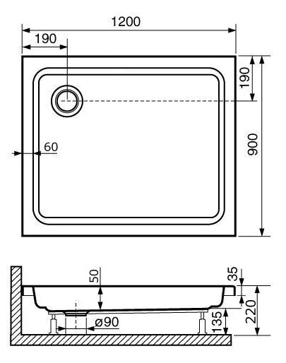 Душевой поддон RGW Acryl Style 120х90 см прямоугольный 16180292-11 (детальная фотография), недорогие