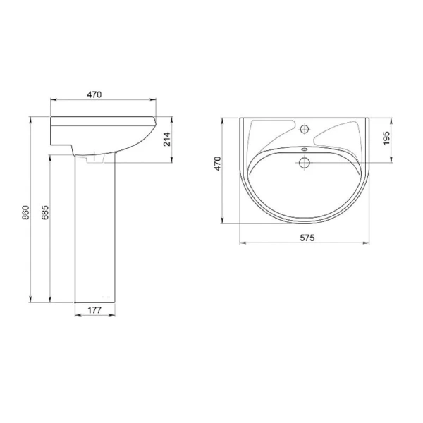 Раковина Santeri Вест 60 см с отверстием под смеситель 1.3111.8.S00.11B.0 (детальная фотография), современные, hi-tech