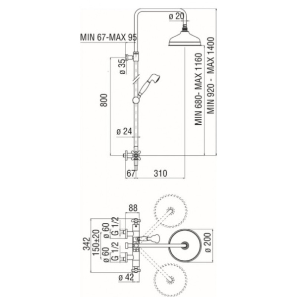 Схема (детальная фотография), с тропическим душем