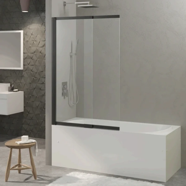 Шторка для ванны Berges River S Slider Black 98х145 см прозрачное стекло, профиль черный 065015 (детальная фотография), 100 см