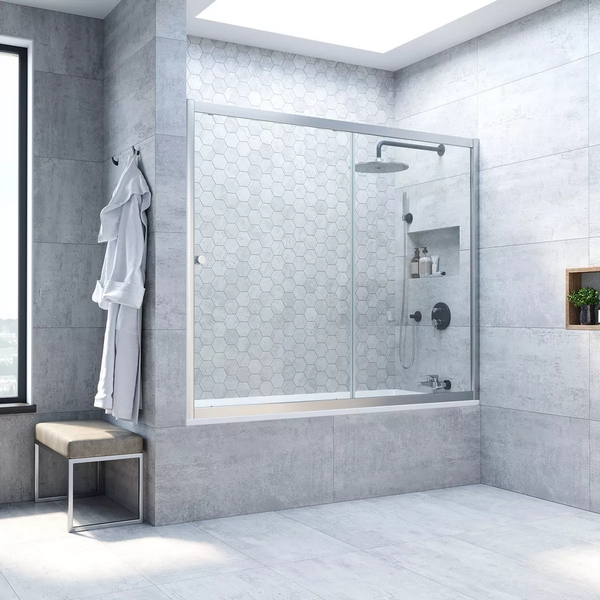 Душевая шторка на ванную профиль матовый хром стекло прозрачное Vegas-glass ZV NOVO 160 07 01 (детальная фотография)