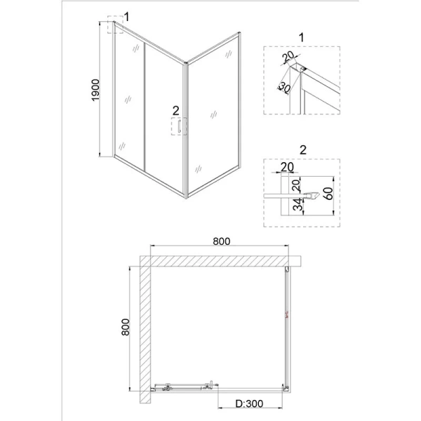 Душевой уголок Niagara Nova 80x80 см профиль хром NG-62-8A-A80 (детальная фотография), квадратные
