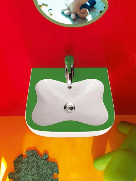 Раковина подвесная Laufen Florakids 45 см детская, бело-зеленая 8.1503.1.072.104.1 (детальная фотография), подвесные, пристенные