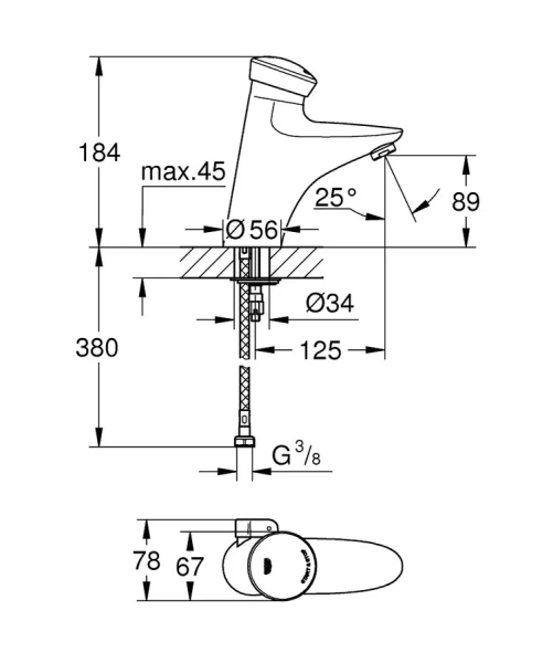 Смеситель для раковины бесконтактный Grohe Eurodisc SE 36233000 (детальная фотография), для раковины