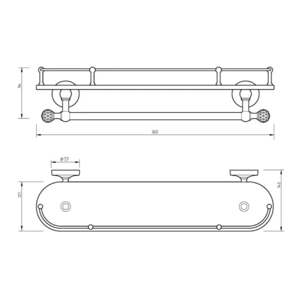 Полочка для ванной Migliore Amerida хром 16584 (детальная фотография), классические, ретро, с кристаллами swarovski, декорированные