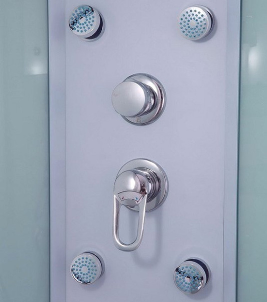 Душевая кабина Timo Eco 100х100 см с гидромассажем спины TE-0700 (детальная фотография), угловые, недорогие, для дачи, с гидромассажем, c тропическим душем, с вентиляцией, с крышей, с сиденьем, с радио