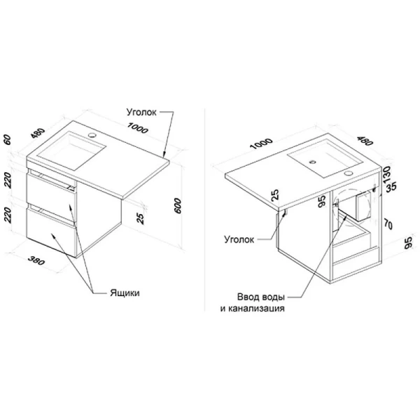 Тумба с раковиной подвесная Style Line Даллас СС-00002349 100 см с двумя ящиками (детальная фотография), в наличии, по запросу