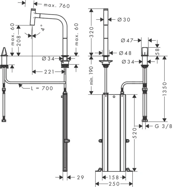Смеситель для кухни Hansgrohe Metris Select M71 под сталь 73804800 (детальная фотография), для кухни