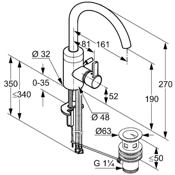 Смеситель для раковины Kludi Zenta с донным клапаном 382550575 (детальная фотография), для раковины