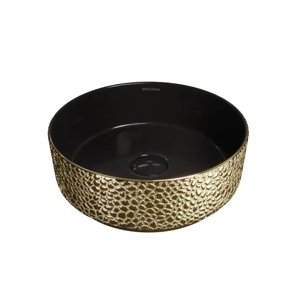 Раковина Grossman Color 35.5 см золото/черная с текстурой кожи GR-5010GBL (детальная фотография)