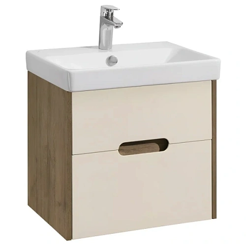 Тумба под раковину подвесная Акватон Оливия 55 см бежевый/дуб веллингтон - фото 2